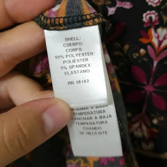 LONDON TIMES Dark Multi Color Boho Mini Shift Dress, 3/4 Bell Sleeves, Size 2 - Picture 8 of 13